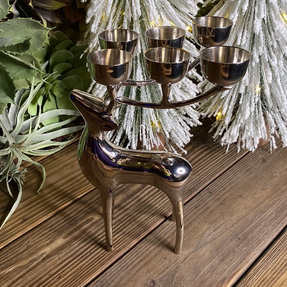 Pottery Barn Large Metal Reflective Silver Reindeer Tea Light Candle Holder - Picture 9 of 16